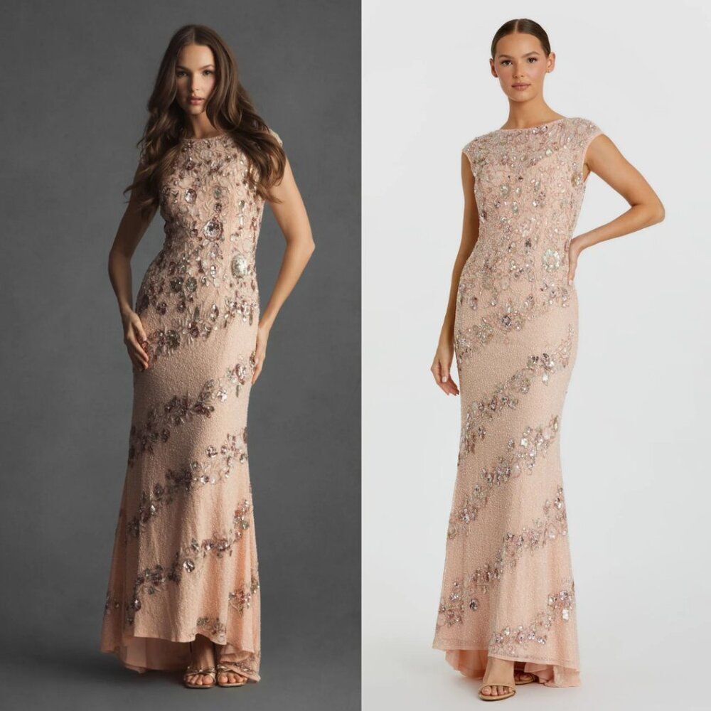 Mac Duggal 5500 Size 2 Pastel Pink High Neck Cap Sleeve Gown Long Maxi Dress